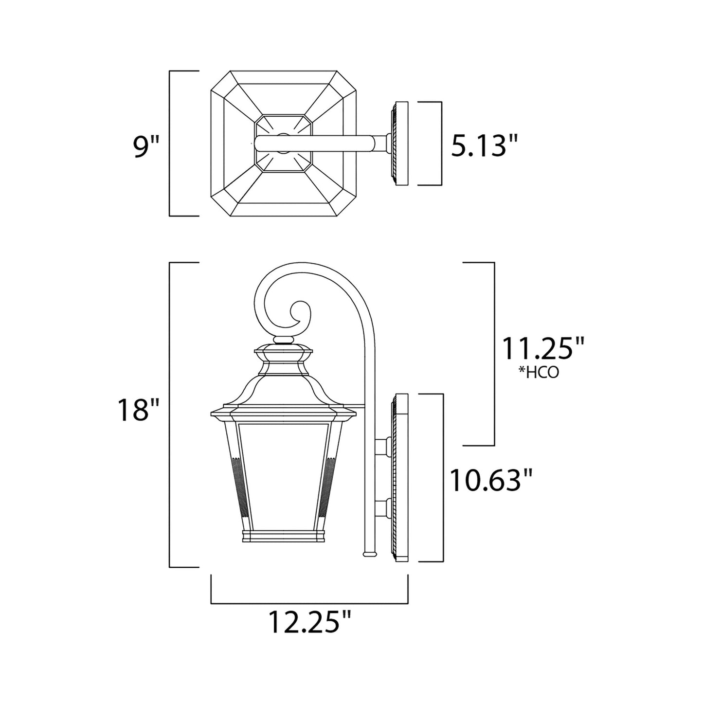 Knoxville Outdoor Lantern Wall Light - line drawing.