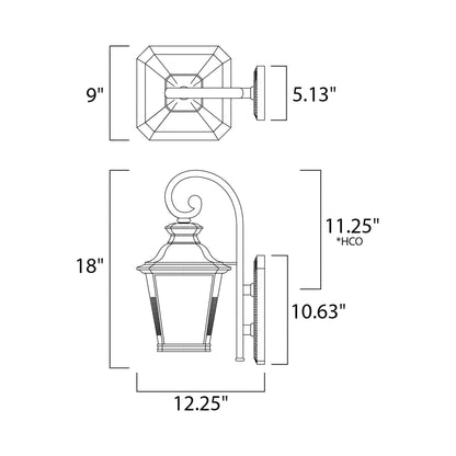 Knoxville Outdoor Lantern Wall Light - line drawing.