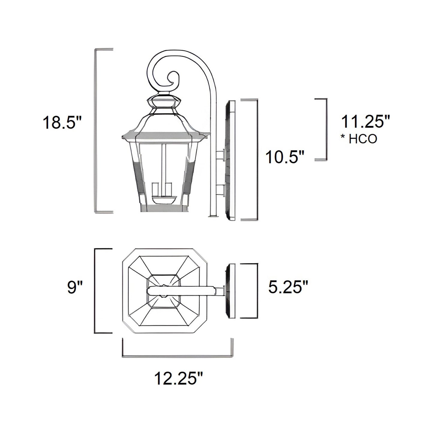 Knoxville Outdoor Lantern Wall Light - line drawing.
