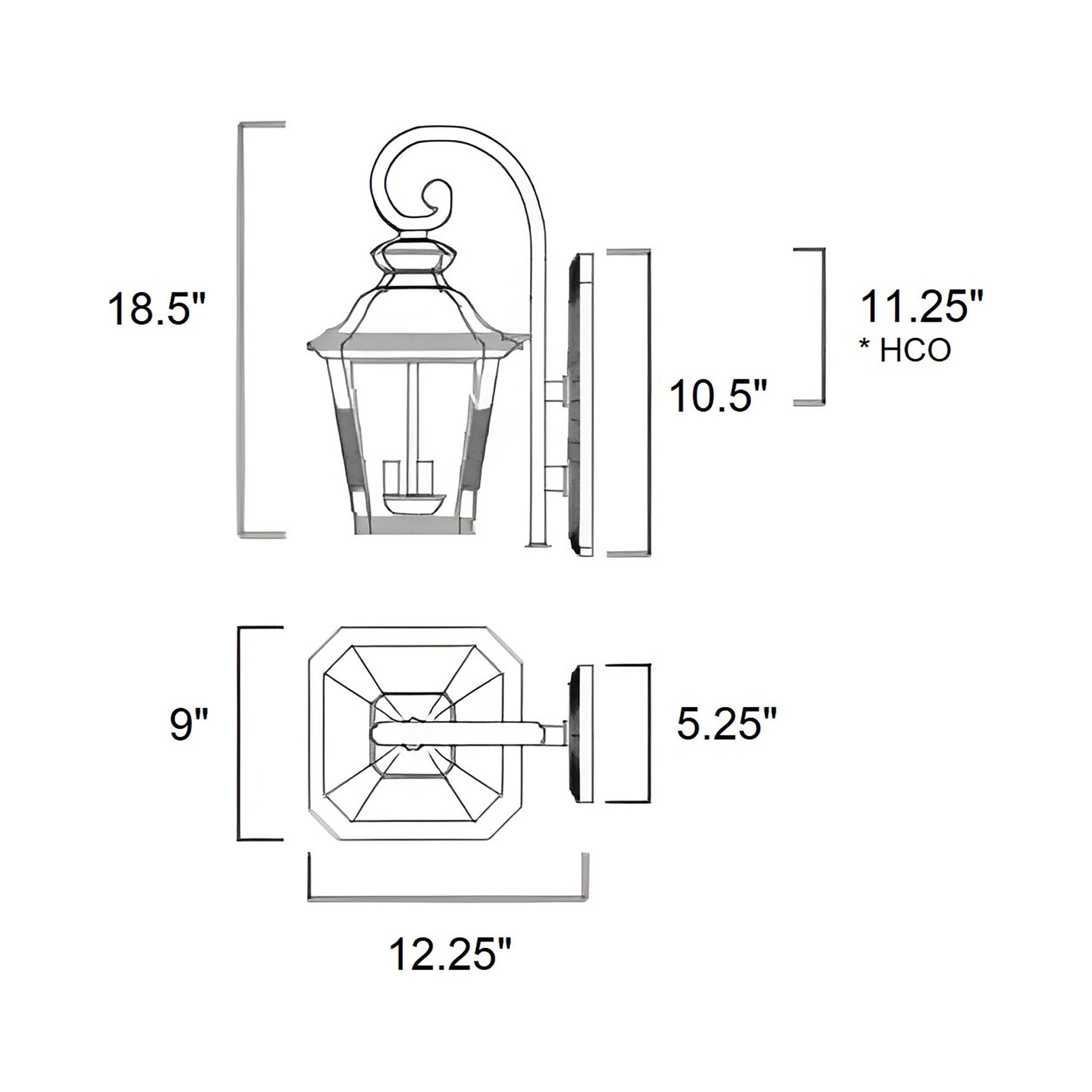 Knoxville Outdoor Lantern Wall Light - line drawing.