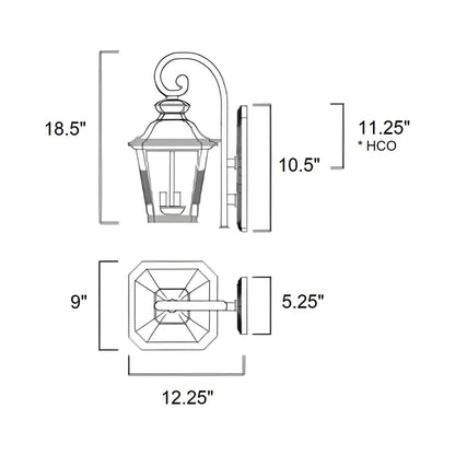 Knoxville Outdoor Lantern Wall Light - line drawing.