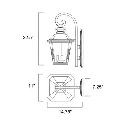 Knoxville Outdoor Lantern Wall Light - line drawing.
