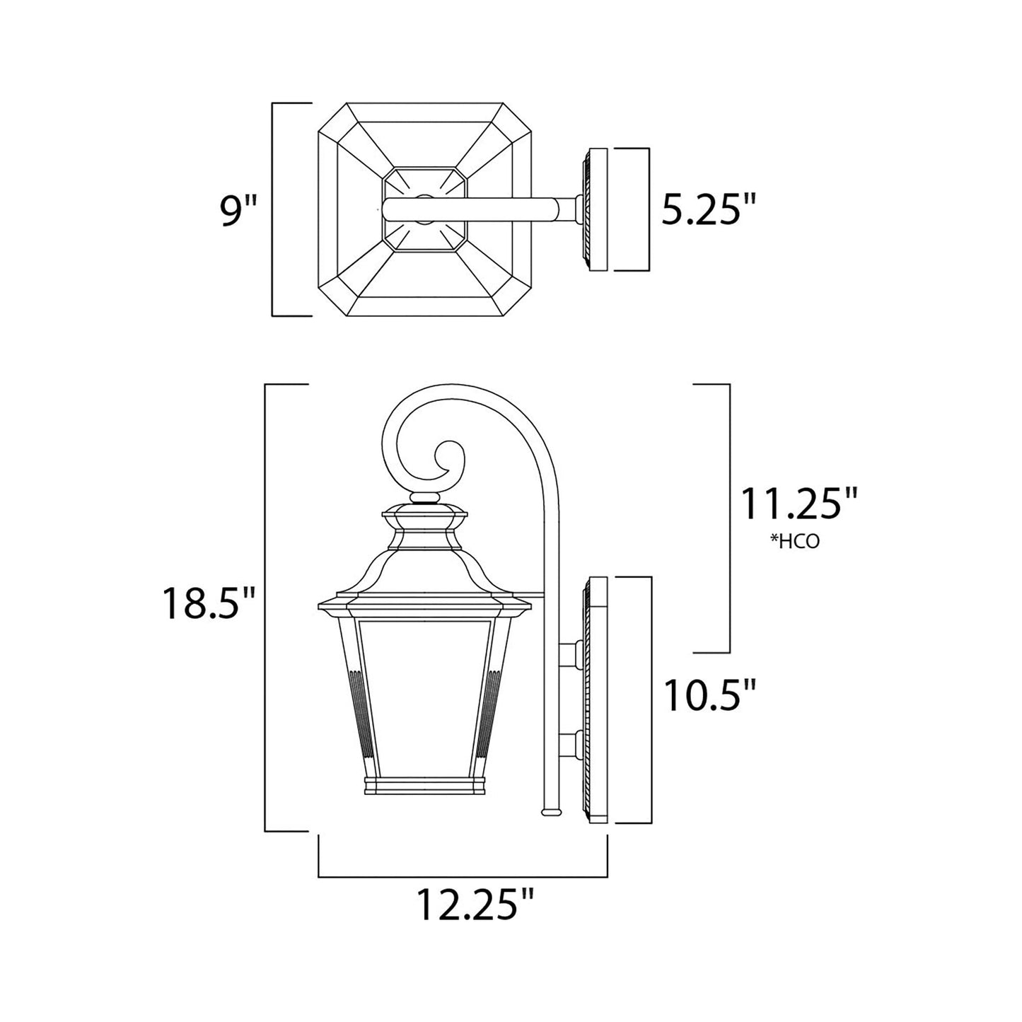 Knoxville Outdoor LED Glass Wall Light - line drawing.