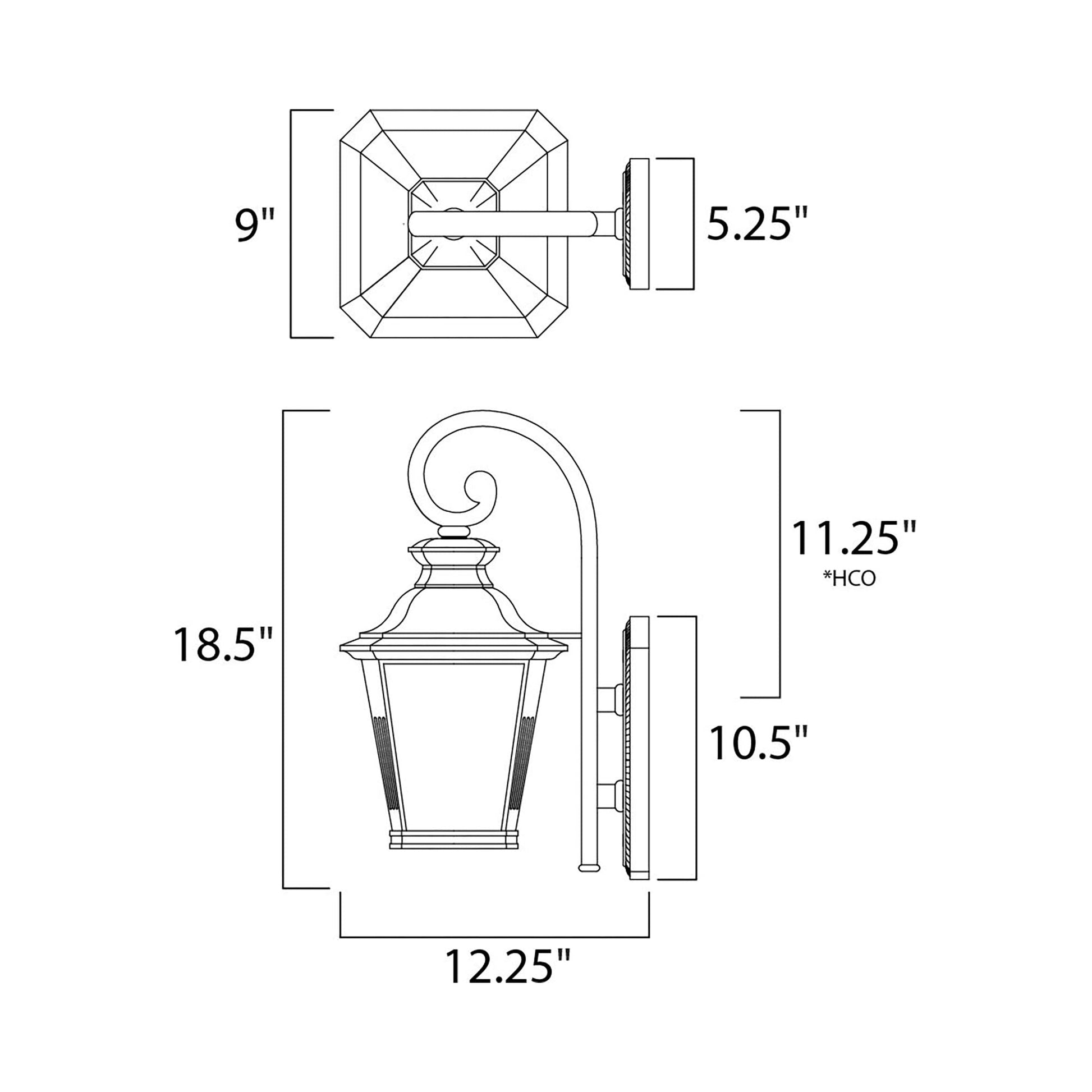 Knoxville Outdoor LED Glass Wall Light - line drawing.