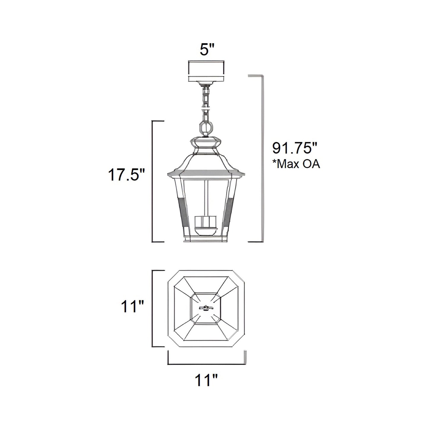 Knoxville Outdoor Pendant Light - line drawing.