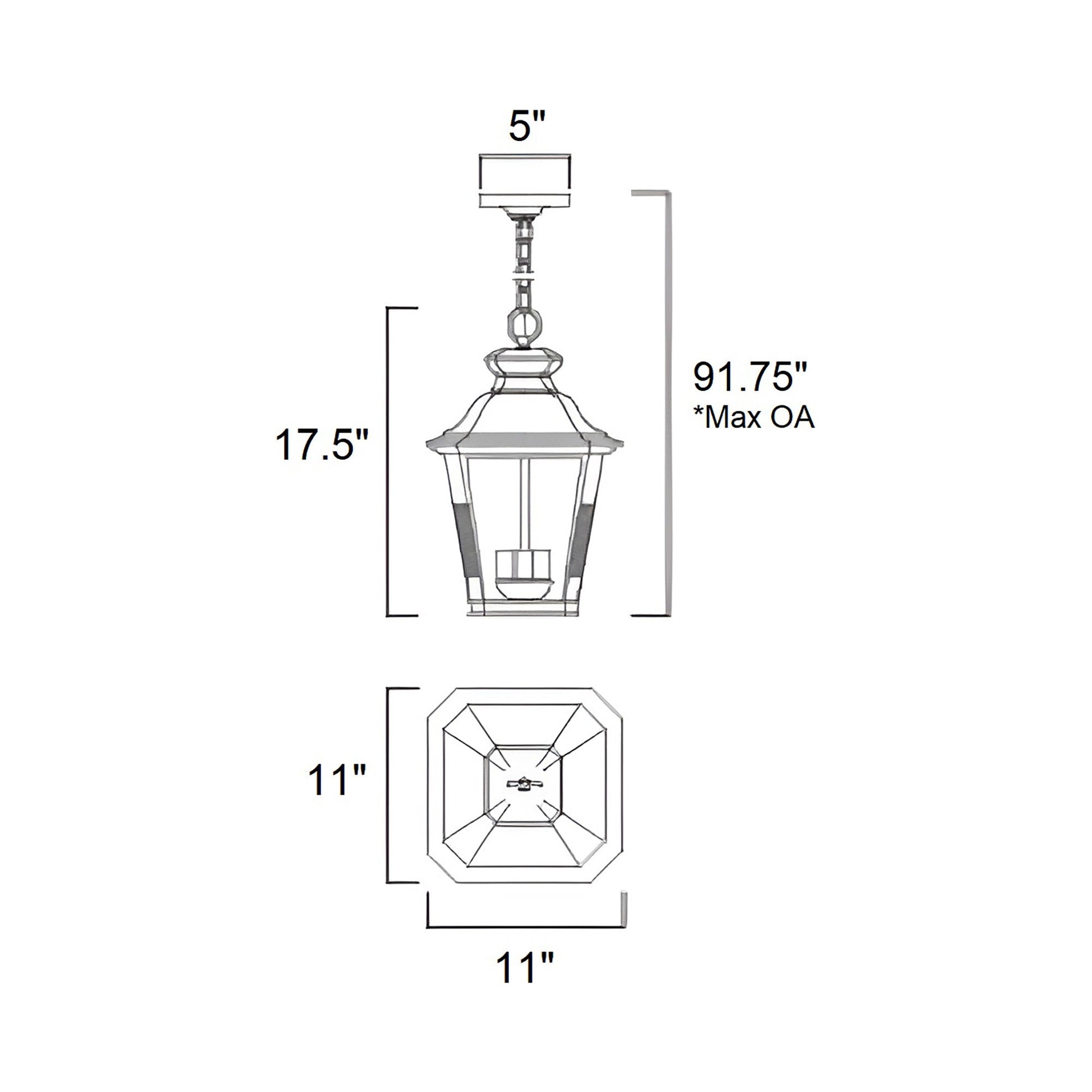 Knoxville Outdoor Pendant Light - line drawing.