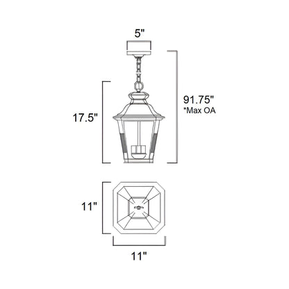 Knoxville Outdoor Pendant Light - line drawing.