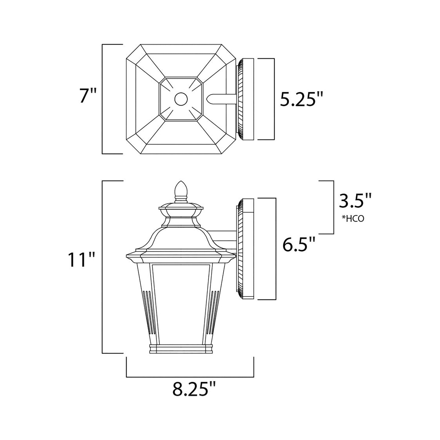 Knoxville Outdoor Wall Light - line drawing.