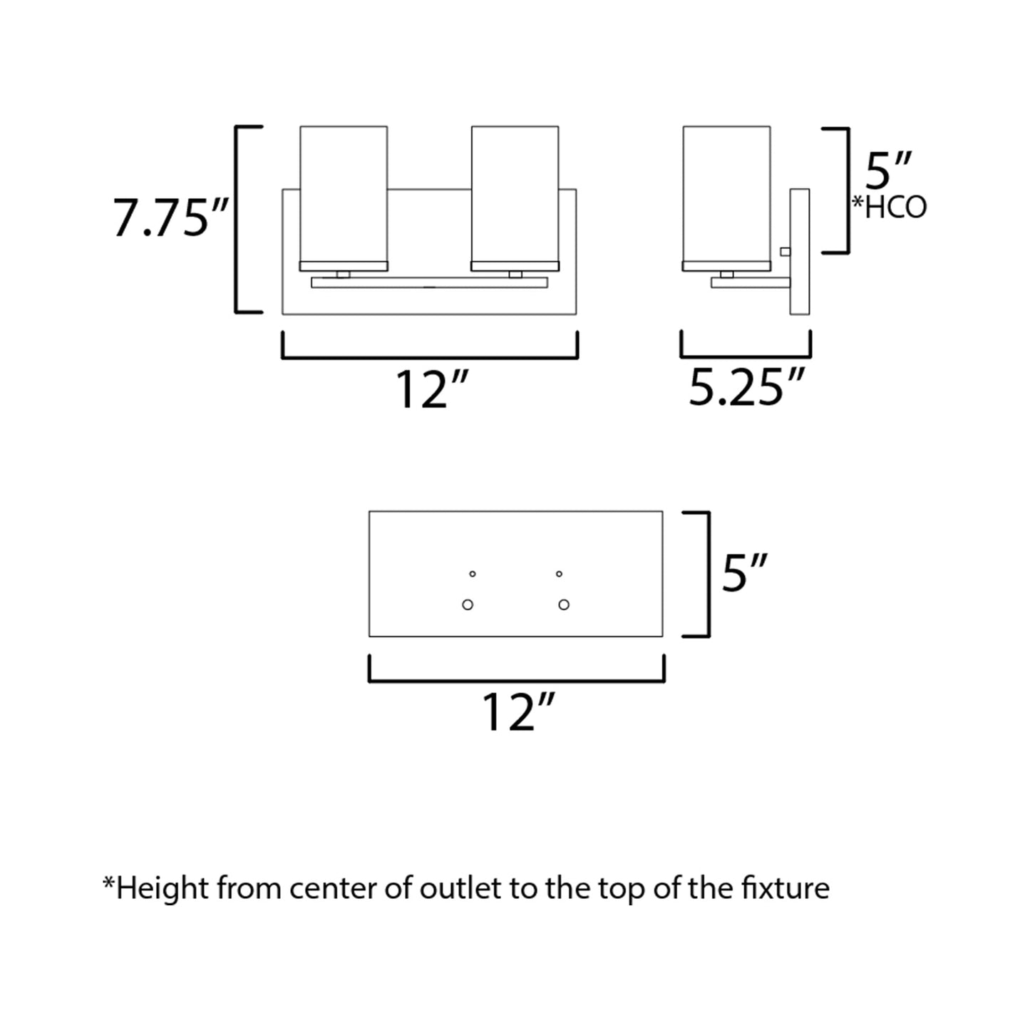 Lateral Bath Vanity Light - line drawing.