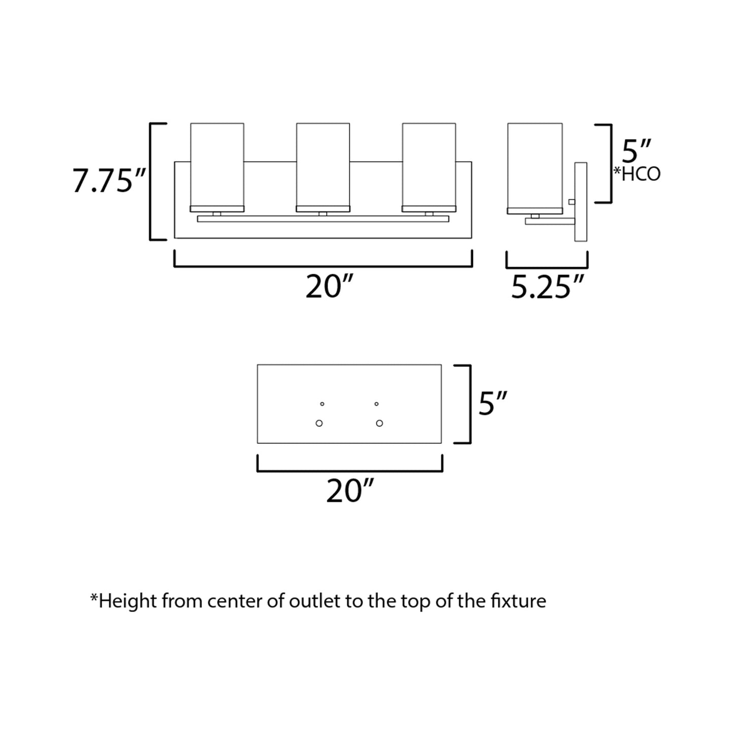 Lateral Bath Vanity Light - line drawing.