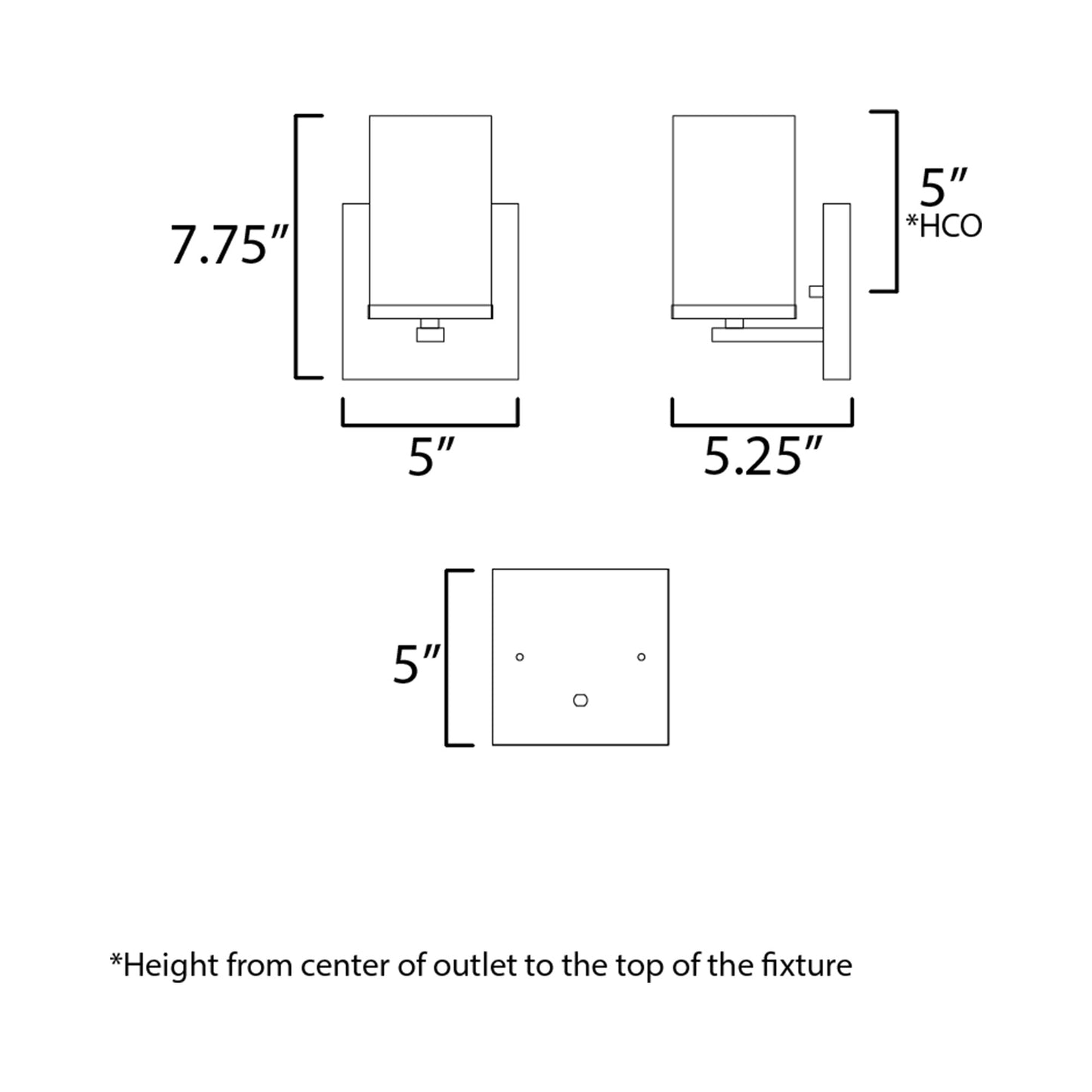 Lateral Bath Wall Light - line drawing.