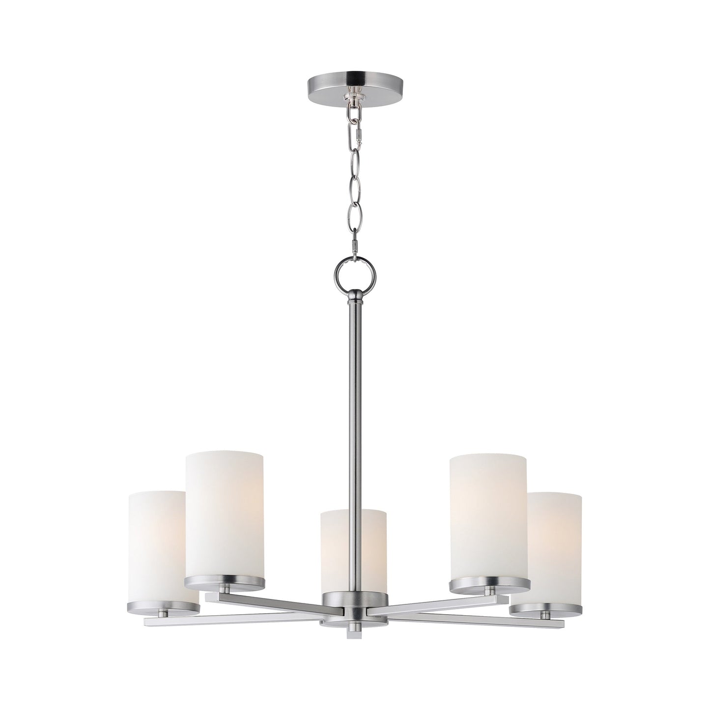 Lateral Chandelier in Satin Nickel.