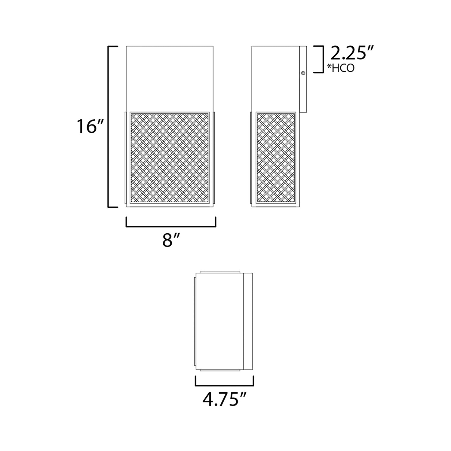 Lattice Outdoor LED Wall Light - line drawing.