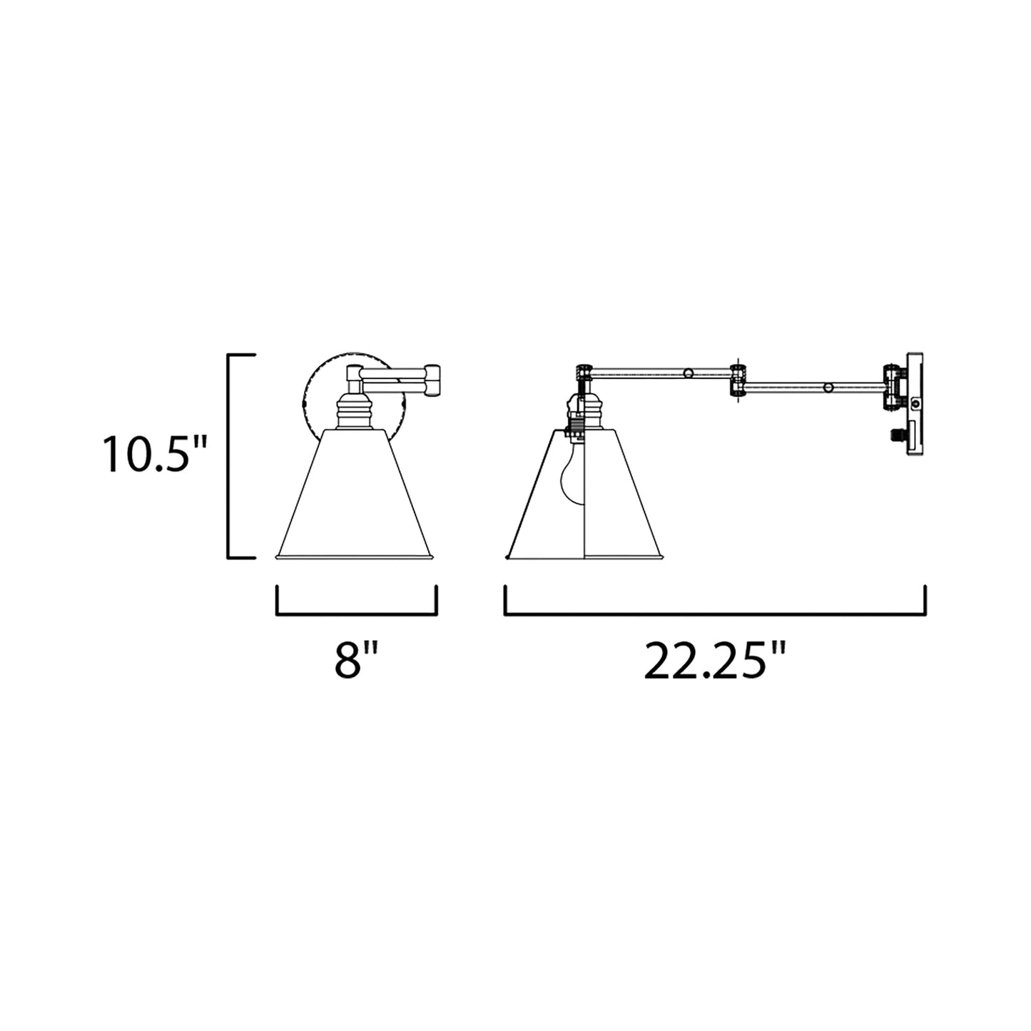 Library Swing Arm Wall Light - line drawing.