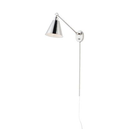 Library Wall Light in Polished Nickel (Single Arm).