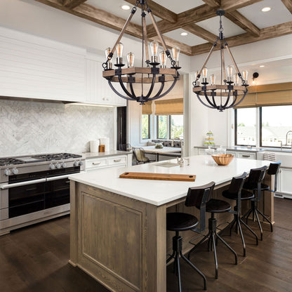Lodge Chandelier in dining room.