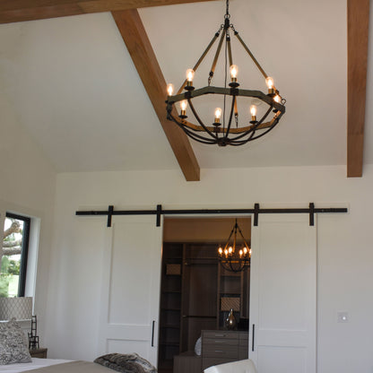 Lodge Chandelier in bedroom.