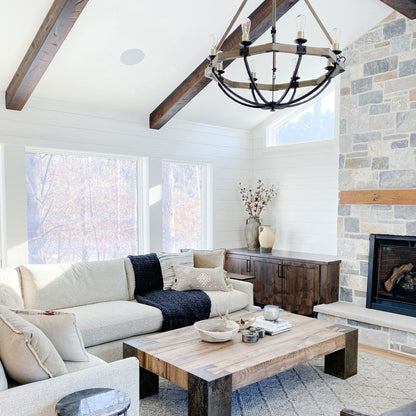 Lodge Chandelier in living room.