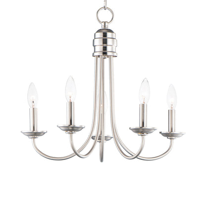 Logan Candle Chandelier in Satin Nickel (5-Light).