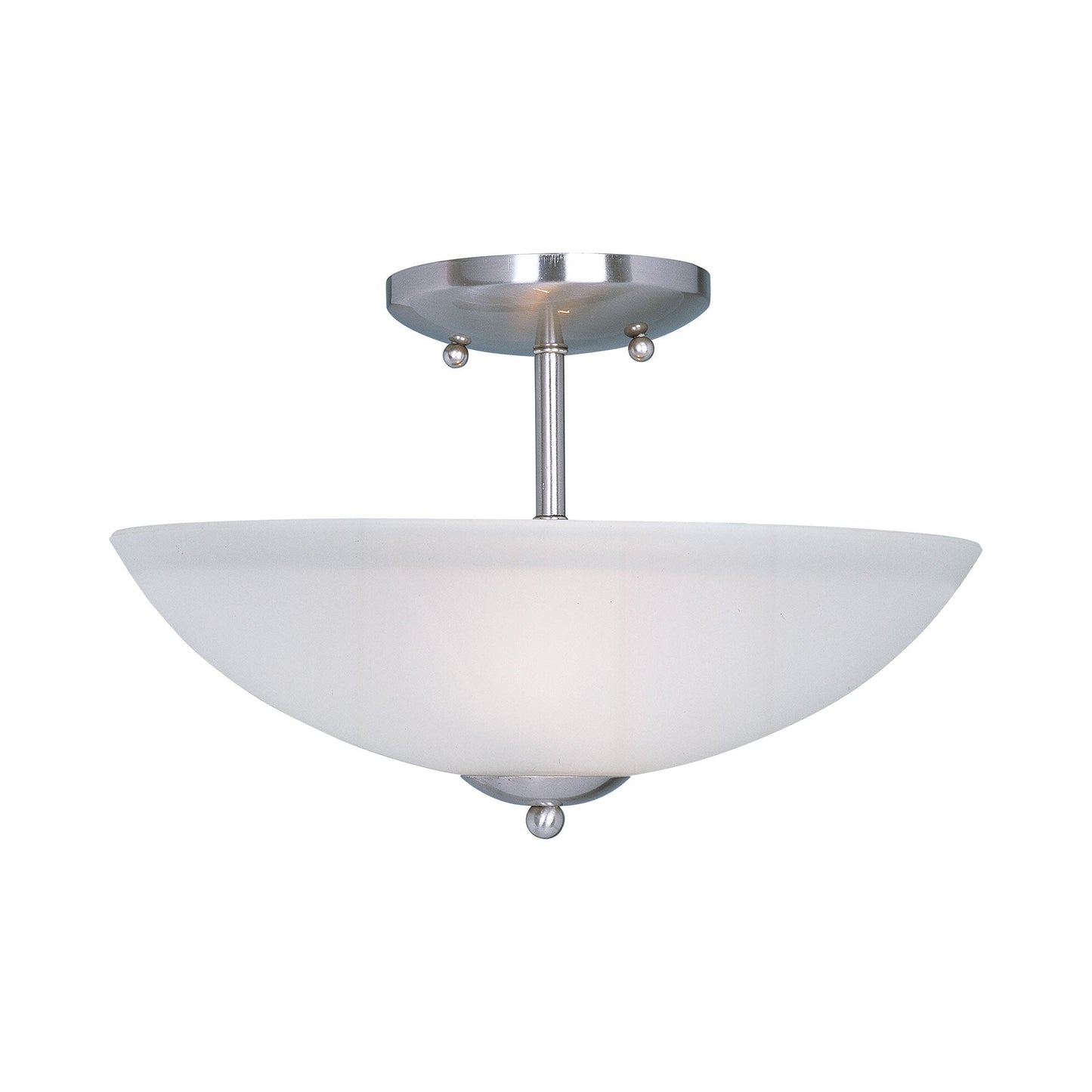 Logan Semi Flush Mount Ceiling Light in Satin Nickel.