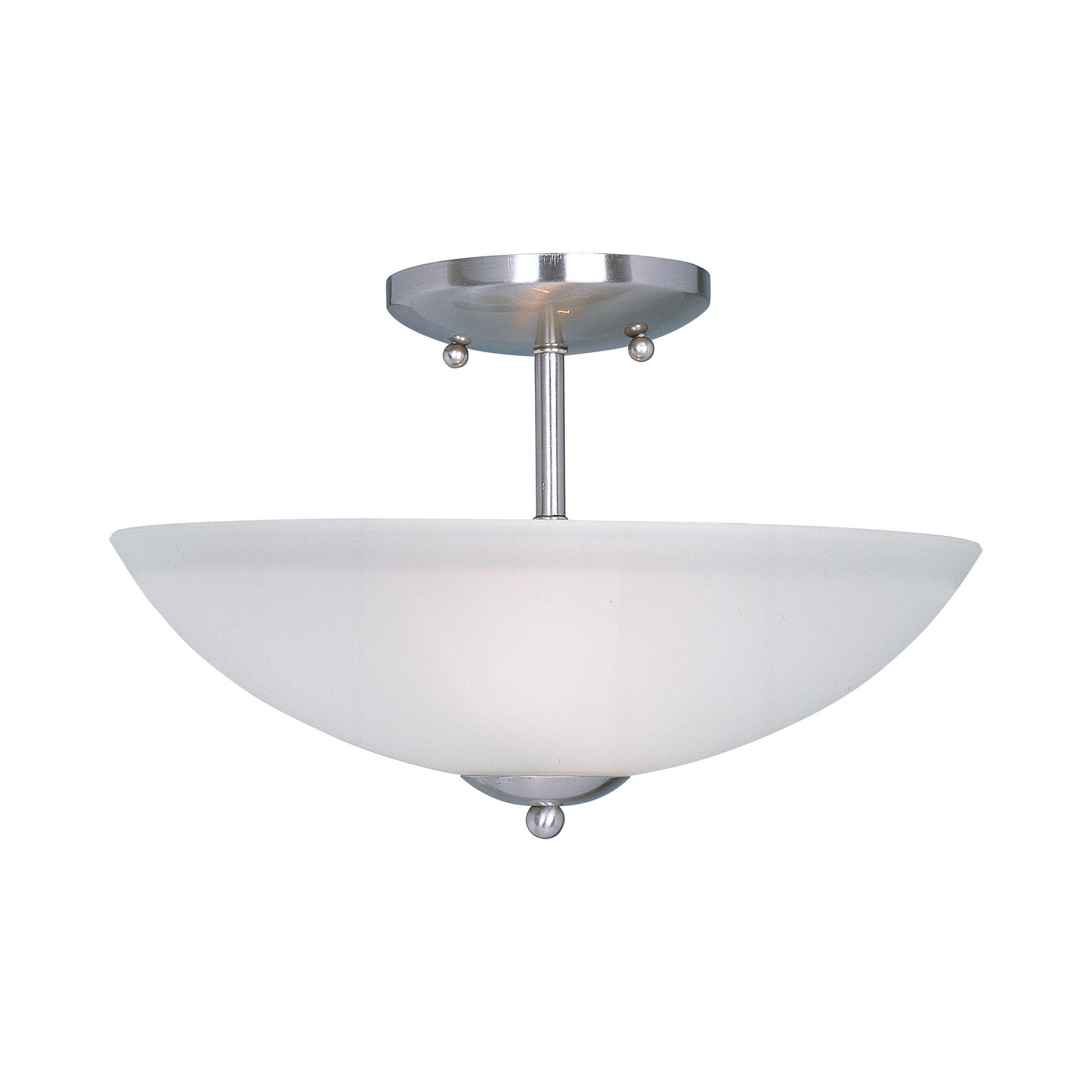 Logan Semi Flush Mount Ceiling Light in Satin Nickel.
