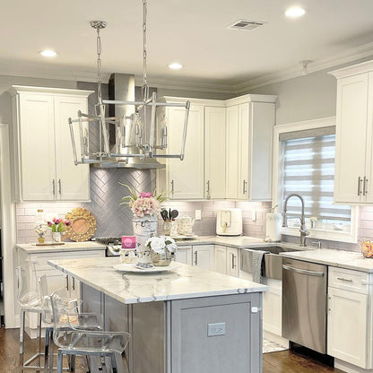 Lucent Chandelier in kitchen.