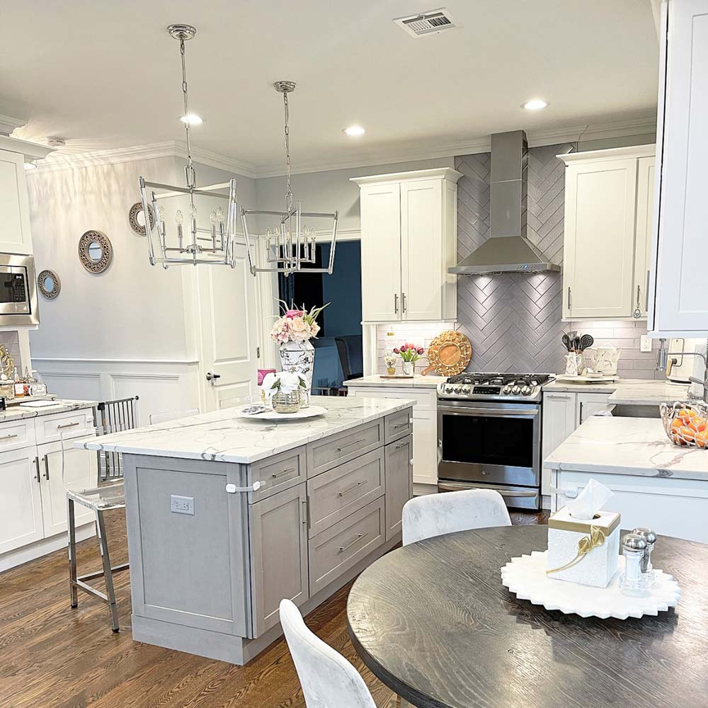 Lucent Chandelier in kitchen.