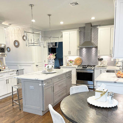 Lucent Chandelier in kitchen.
