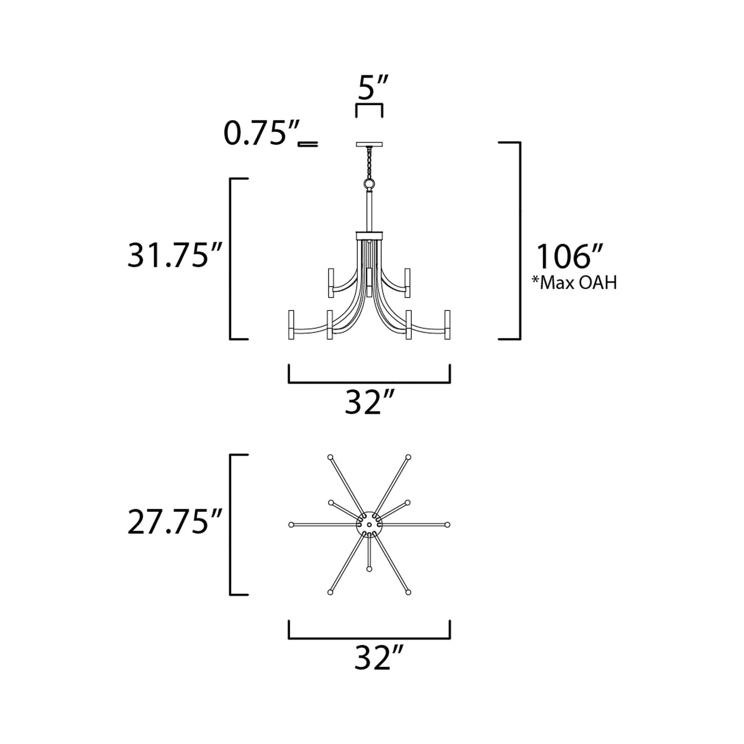 Lyndon Chandelier - line drawing.