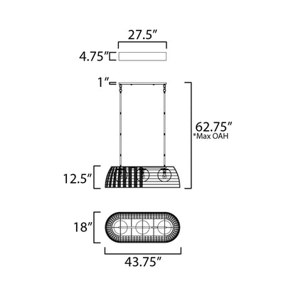 Macrame Linear Pendant Light - line drawing.