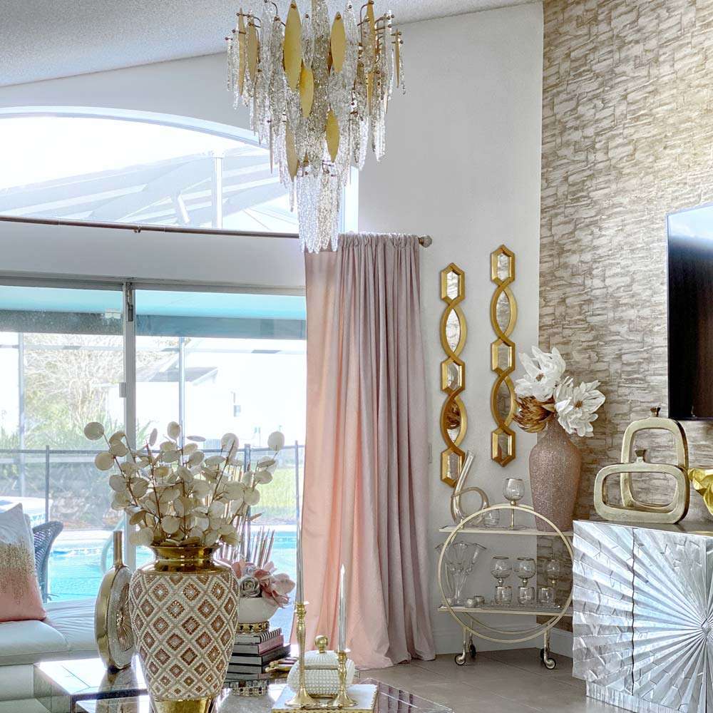 Majestic Chandelier in living room.