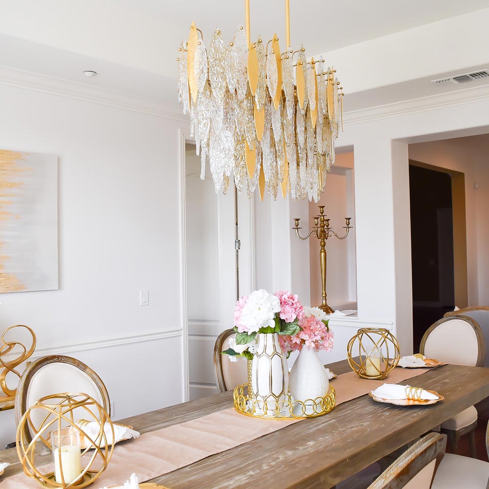 Majestic Linear Chandelier in dining room.