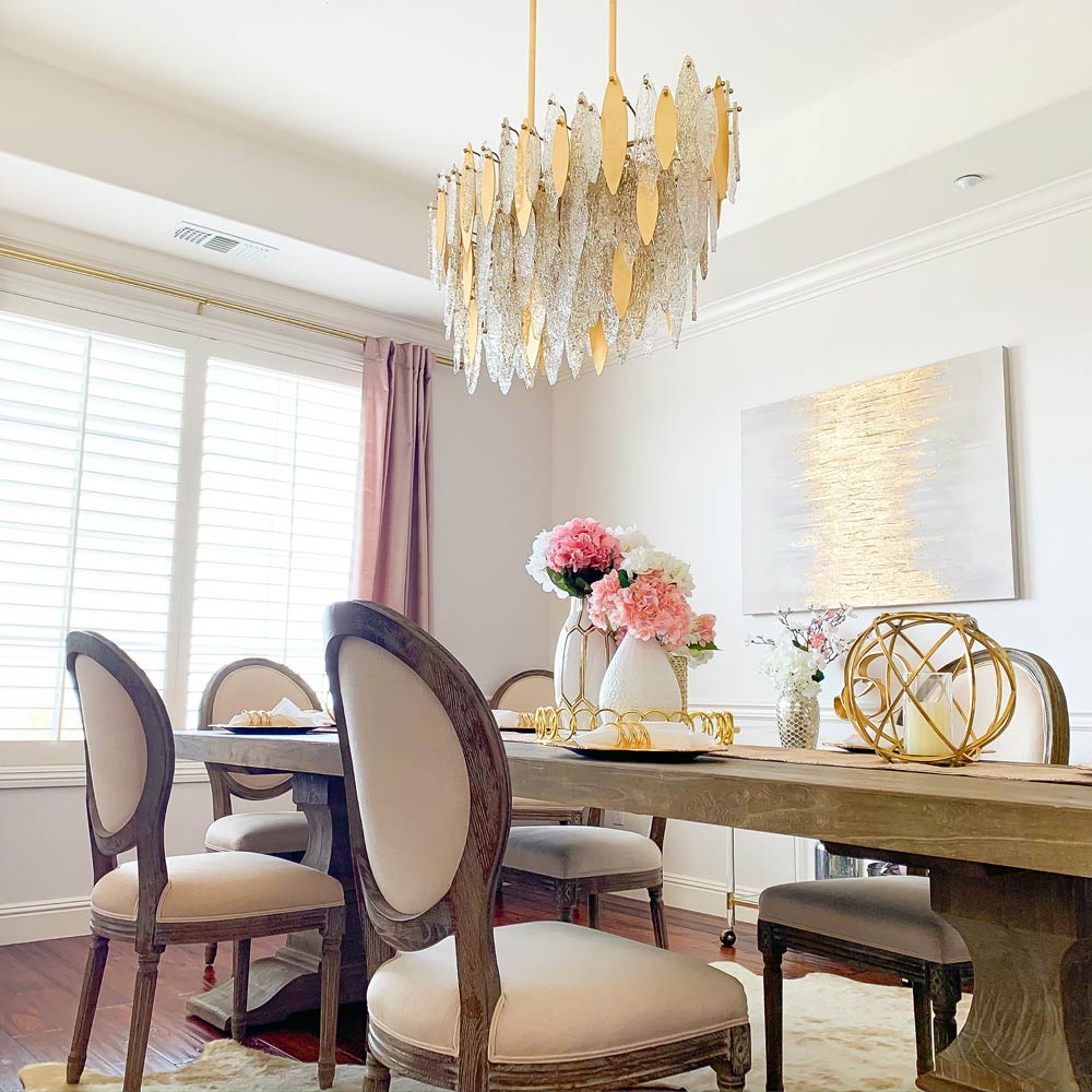 Majestic Linear Chandelier in dining room.