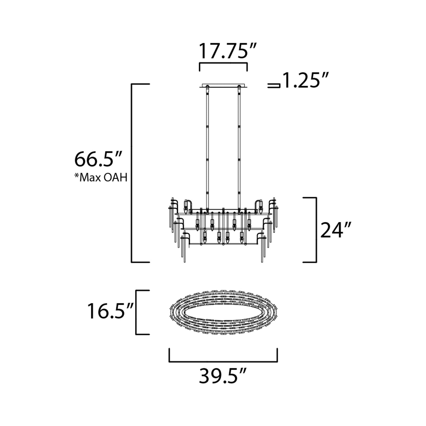 Majestic Linear Chandelier - line drawing.
