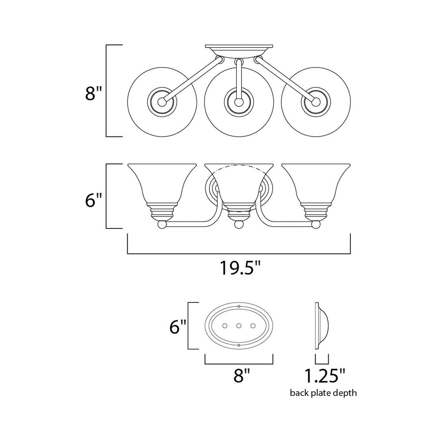 Malaga Bath Vanity Light - line drawing.