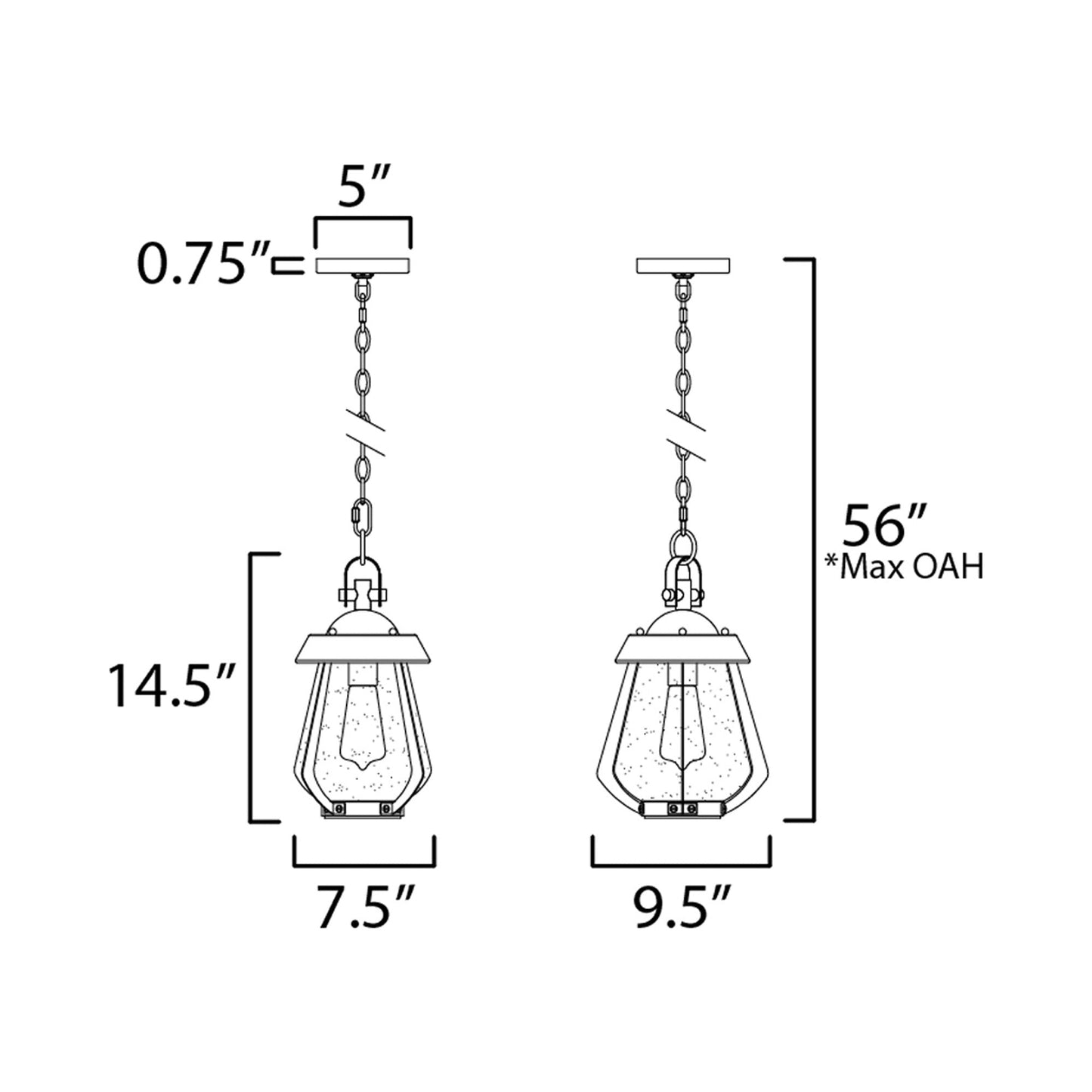 Mariner Outdoor Pendant Light - line drawing.