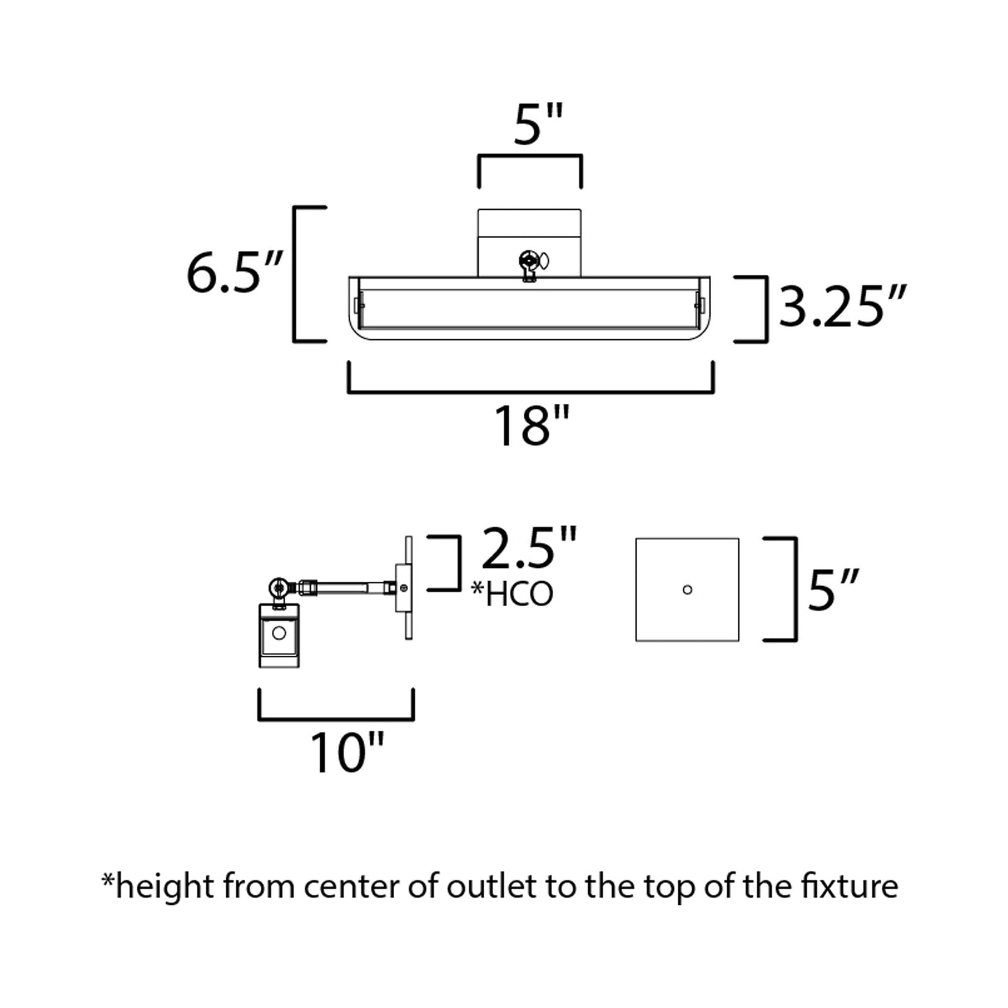 Miles LED Bath Wall Light - line drawing.