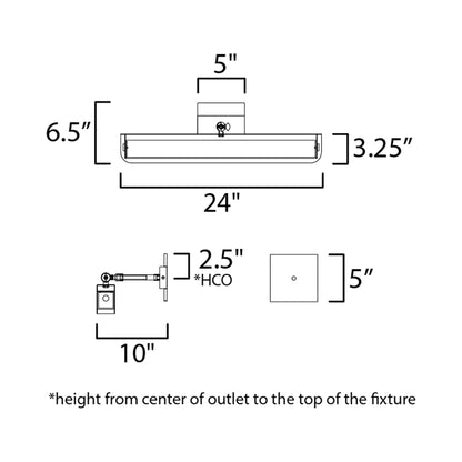 Miles LED Bath Wall Light - line drawing.