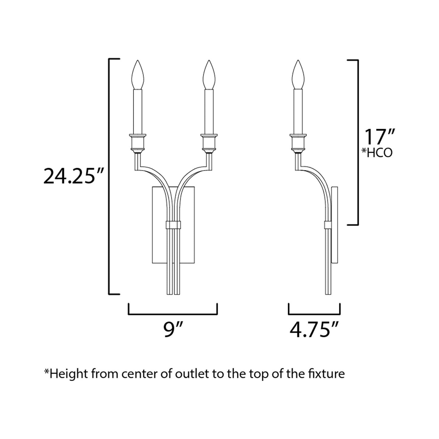 Normandy Arm Bath Wall Light - line drawing.
