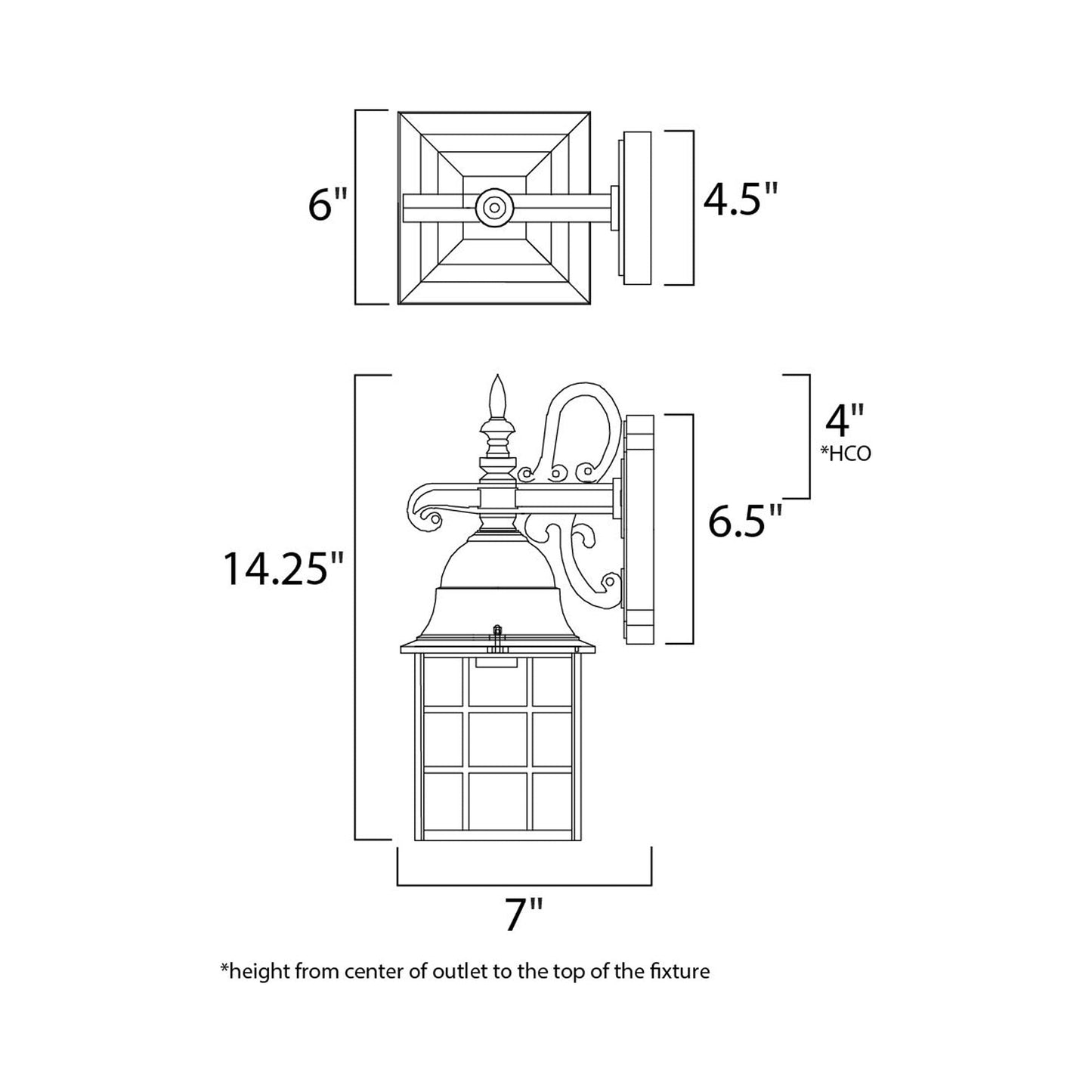 North Church Outdoor Lantern Wall Light - line drawing.