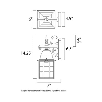 North Church Outdoor Lantern Wall Light - line drawing.