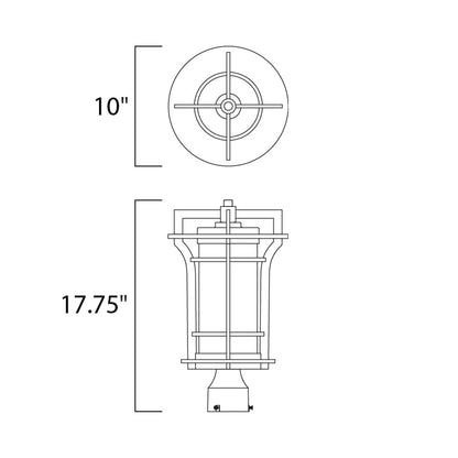 Oakville Outdoor Post Light - line drawing.