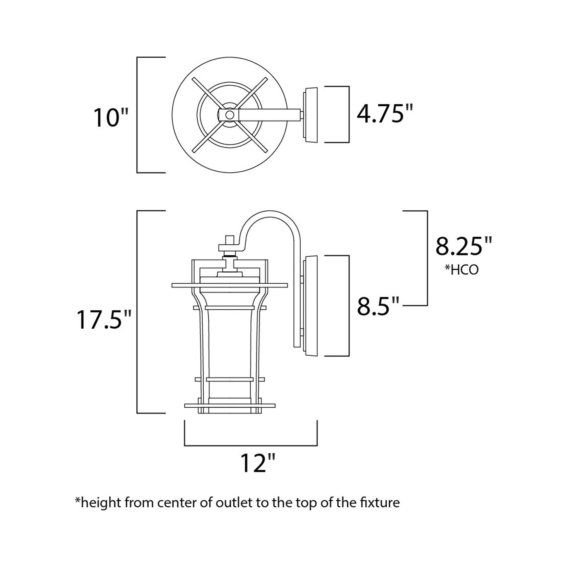 Oakville Outdoor Wall Light - line drawing.