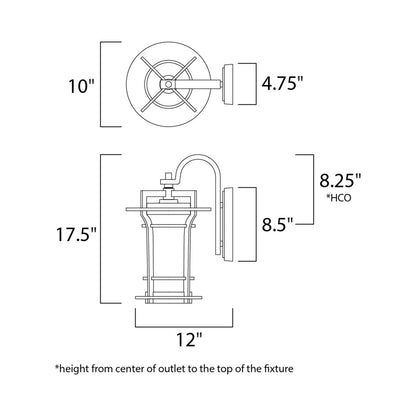 Oakville Outdoor Wall Light - line drawing.