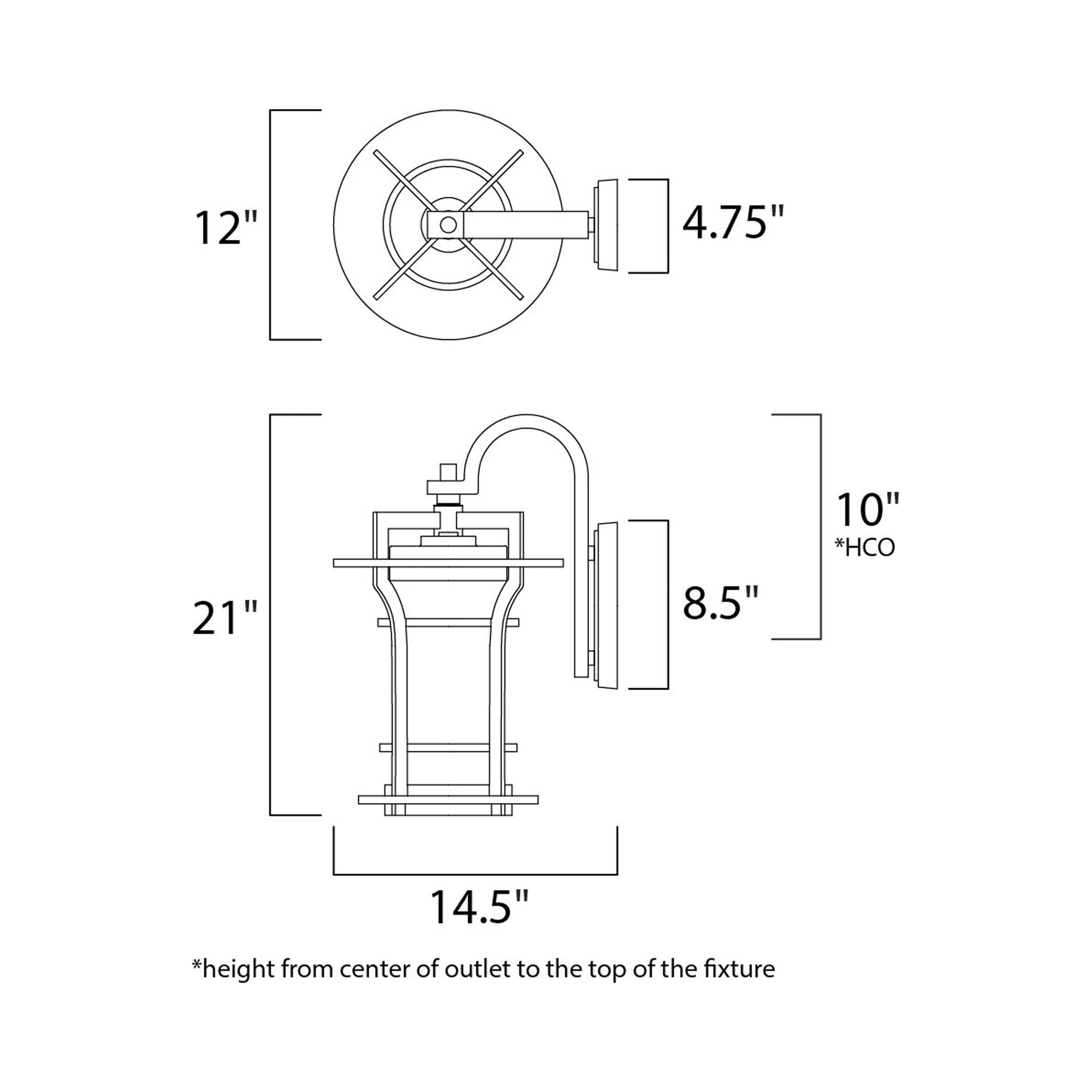 Oakville Outdoor Wall Light - line drawing.
