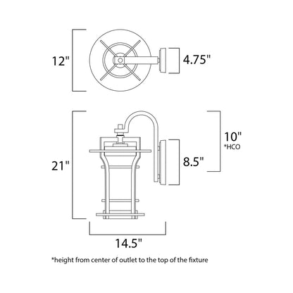 Oakville Outdoor Wall Light - line drawing.