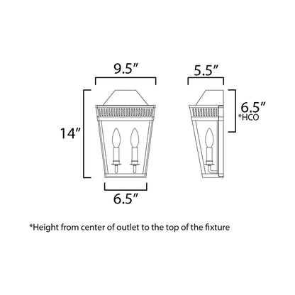 Oxford Outdoor Lantern Wall Light - line drawing.