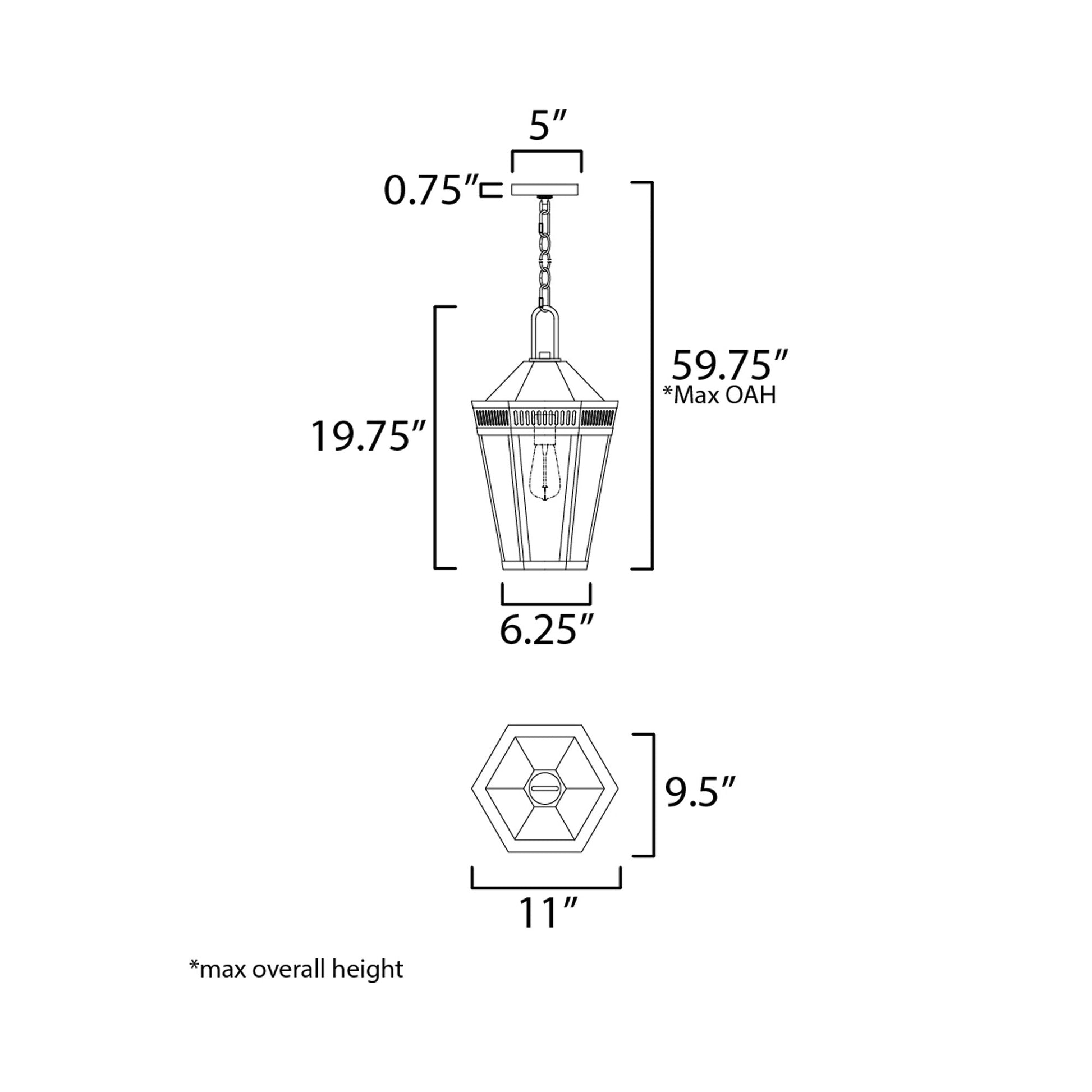 Oxford Outdoor Pendant Light - line drawing.