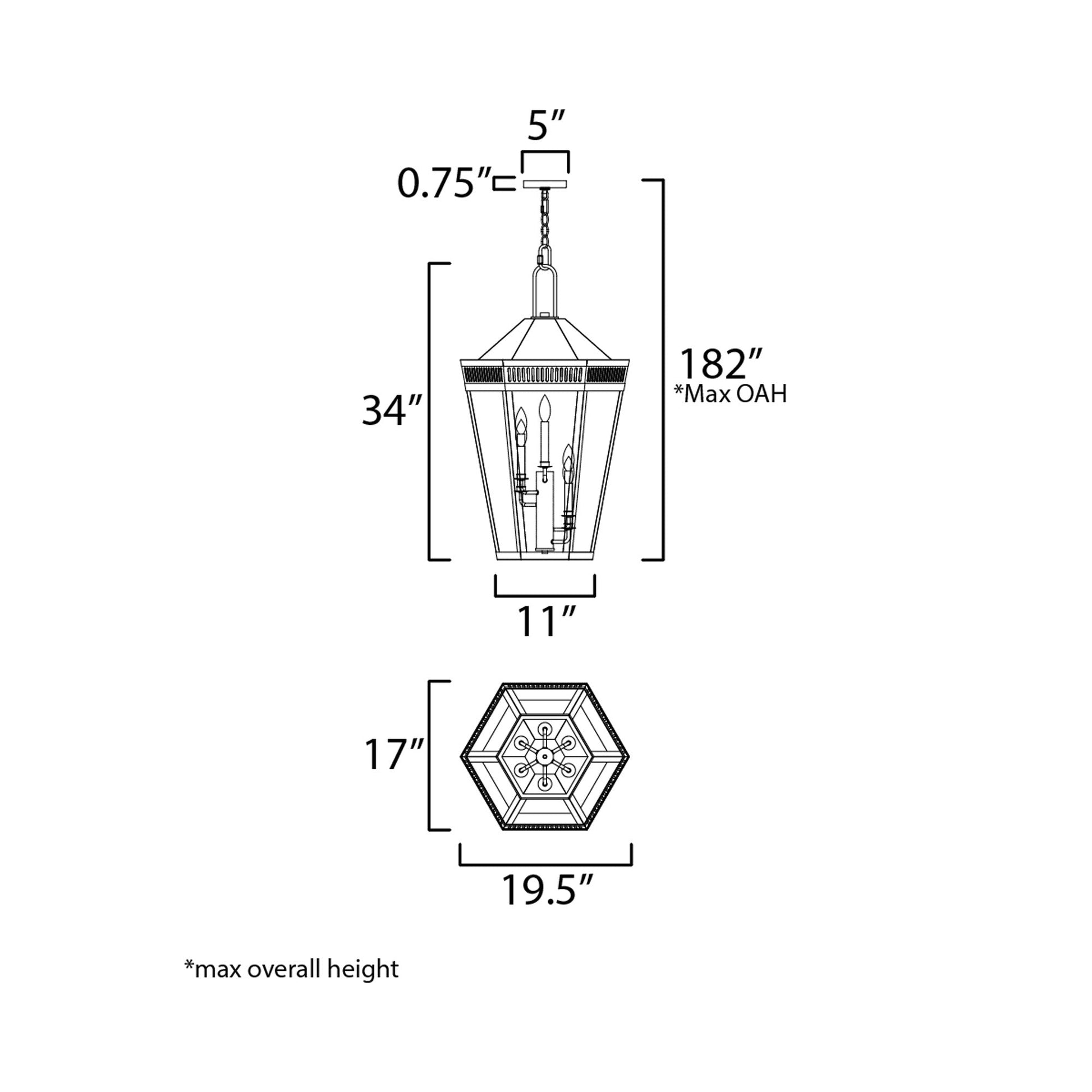 Oxford Outdoor Pendant Light - line drawing.