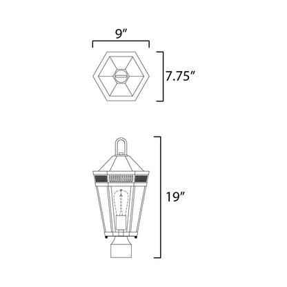 Oxford Outdoor Post Light - line drawing.